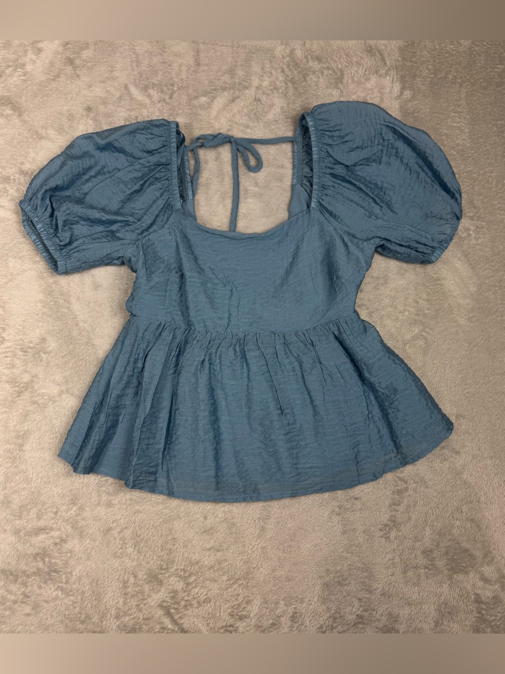 Melrose and market puff sleeve babydoll top in blue provincia sz small new